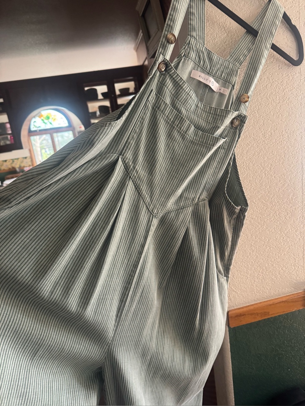 Billy T Green Striped Cotton Overalls - Picture 9 of 11